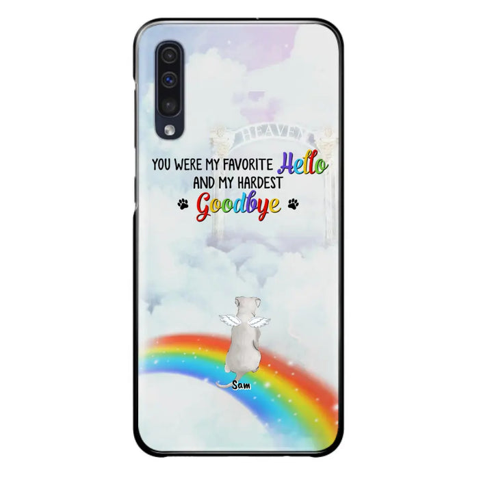 Custom Personalized Memorial Pets At Rainbow Bridge Phone Case - Upto 5 Pets - Memorial Gift For Dog Lovers/Cat Lovers - You Were My Favorite Hello
And My Hardest Goodbye - For iPhone And Samsung Phone Case