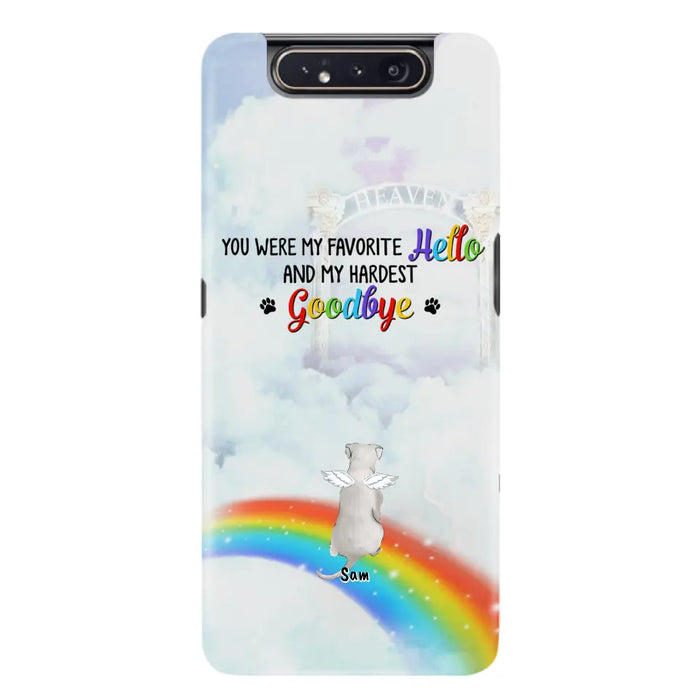 Custom Personalized Memorial Pets At Rainbow Bridge Phone Case - Upto 5 Pets - Memorial Gift For Dog Lovers/Cat Lovers - You Were My Favorite Hello
And My Hardest Goodbye - For iPhone And Samsung Phone Case