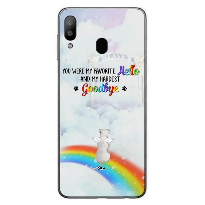 Custom Personalized Memorial Pets At Rainbow Bridge Phone Case - Upto 5 Pets - Memorial Gift For Dog Lovers/Cat Lovers - You Were My Favorite Hello
And My Hardest Goodbye - For iPhone And Samsung Phone Case