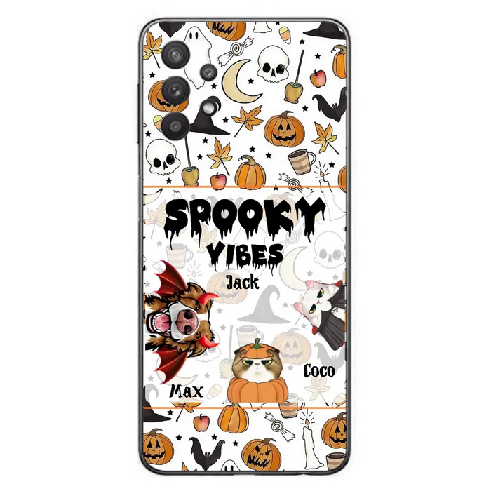 Custom Personalized Halloween Pet Phone Case - Upto 3 Pets - Gift Idea For Dog/Cat Owners -  Spooky Vibes - Case for iPhone/Samsung