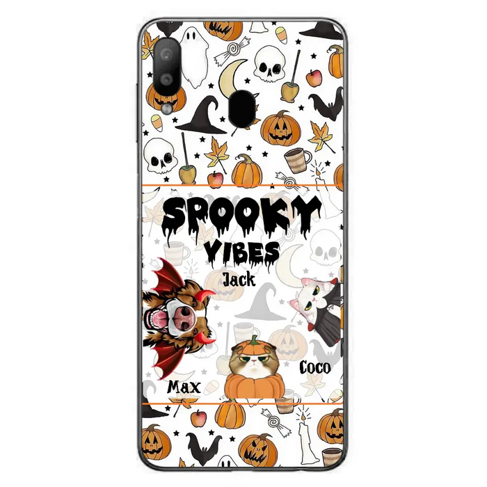 Custom Personalized Halloween Pet Phone Case - Upto 3 Pets - Gift Idea For Dog/Cat Owners -  Spooky Vibes - Case for iPhone/Samsung