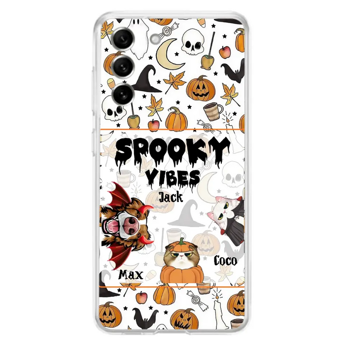 Custom Personalized Halloween Pet Phone Case - Upto 3 Pets - Gift Idea For Dog/Cat Owners -  Spooky Vibes - Case for iPhone/Samsung