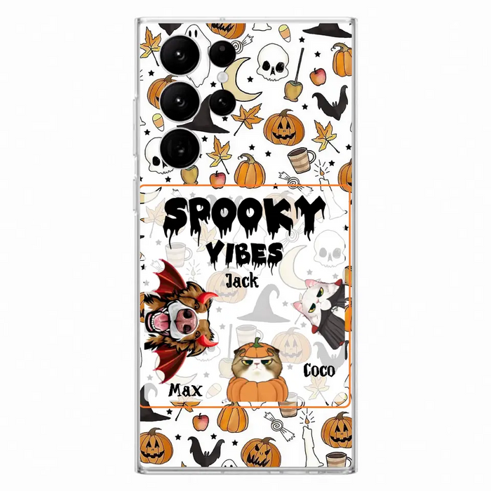 Custom Personalized Halloween Pet Phone Case - Upto 3 Pets - Gift Idea For Dog/Cat Owners -  Spooky Vibes - Case for iPhone/Samsung