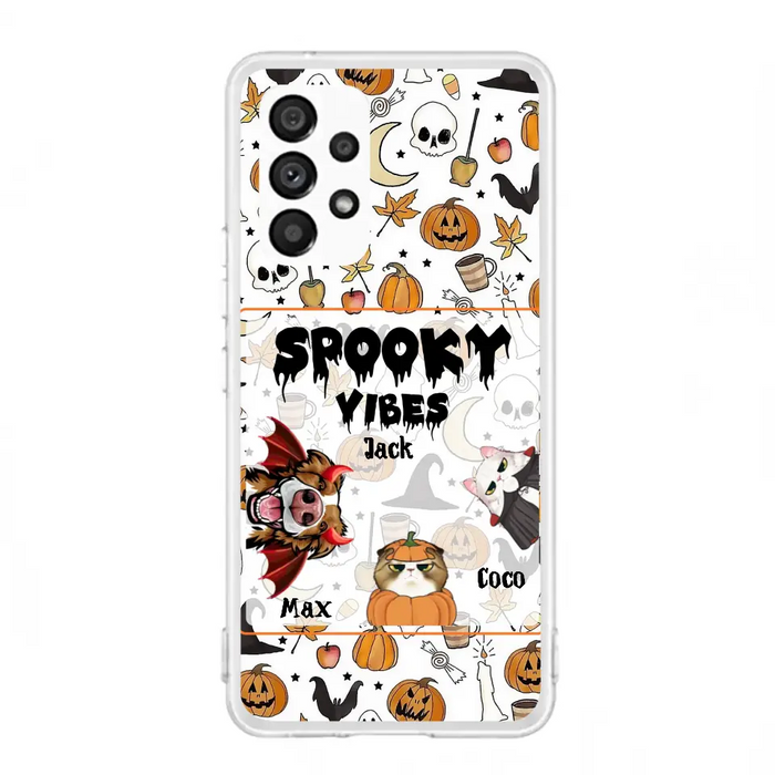 Custom Personalized Halloween Pet Phone Case - Upto 3 Pets - Gift Idea For Dog/Cat Owners -  Spooky Vibes - Case for iPhone/Samsung