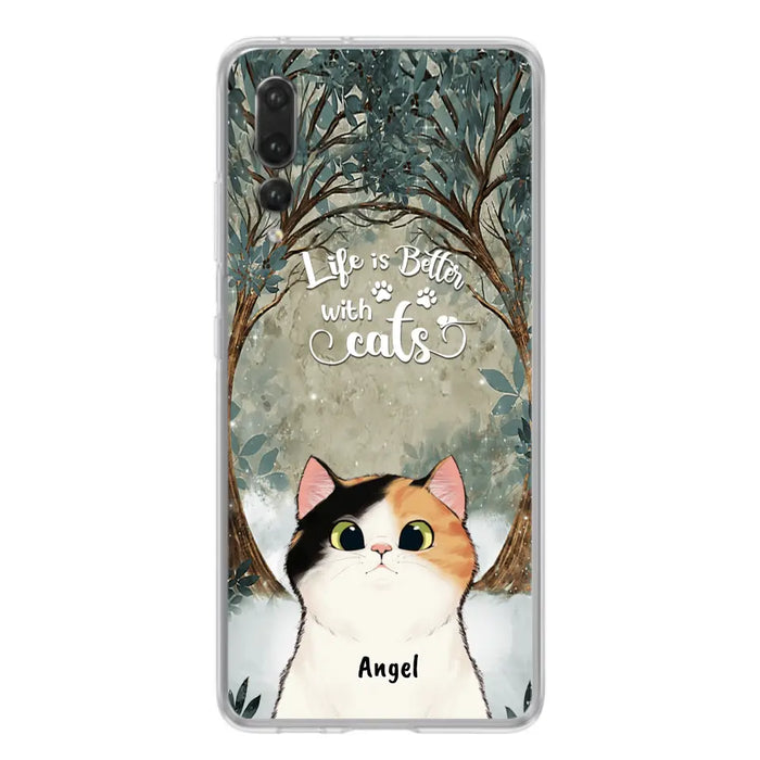 Custom Personalized Cat Phone Case - Upto 6 Cats - Best Gift For Cat Lover - Life Is Better With Cats - Phone Case For  Xiaomi, Oppo And Huawei