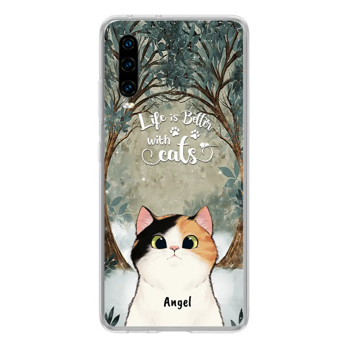 Custom Personalized Cat Phone Case - Upto 6 Cats - Best Gift For Cat Lover - Life Is Better With Cats - Phone Case For  Xiaomi, Oppo And Huawei