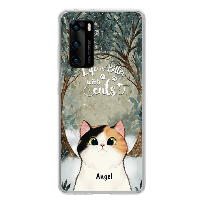 Custom Personalized Cat Phone Case - Upto 6 Cats - Best Gift For Cat Lover - Life Is Better With Cats - Phone Case For  Xiaomi, Oppo And Huawei