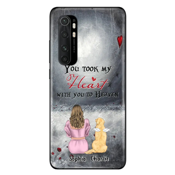 Custom Personalized Memorial Dog Mom Phone Case - Upto 5 Dogs - Memorial Gift Idea for Dog Owner - You Took My Heart With You To Heaven - Case for Xiaomi/Huawei/Oppo