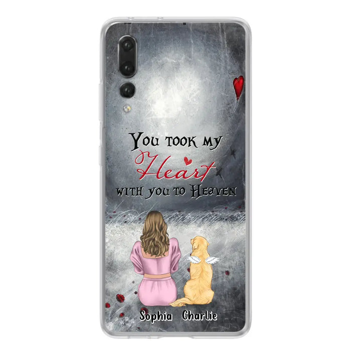 Custom Personalized Memorial Dog Mom Phone Case - Upto 5 Dogs - Memorial Gift Idea for Dog Owner - You Took My Heart With You To Heaven - Case for Xiaomi/Huawei/Oppo