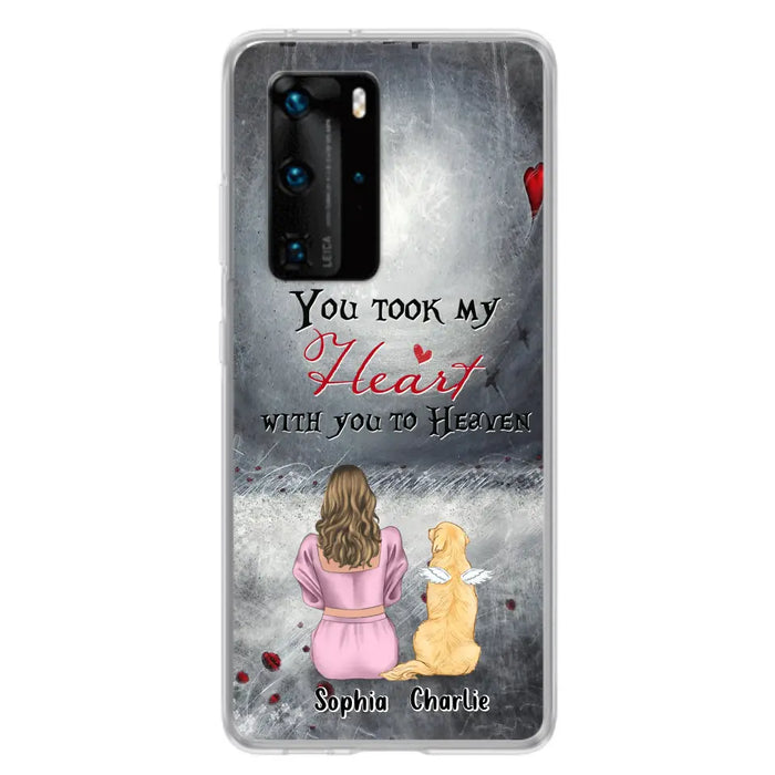 Custom Personalized Memorial Dog Mom Phone Case - Upto 5 Dogs - Memorial Gift Idea for Dog Owner - You Took My Heart With You To Heaven - Case for Xiaomi/Huawei/Oppo