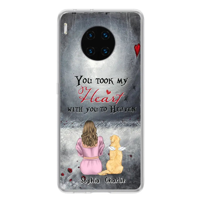 Custom Personalized Memorial Dog Mom Phone Case - Upto 5 Dogs - Memorial Gift Idea for Dog Owner - You Took My Heart With You To Heaven - Case for Xiaomi/Huawei/Oppo