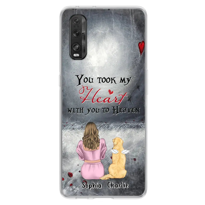 Custom Personalized Memorial Dog Mom Phone Case - Upto 5 Dogs - Memorial Gift Idea for Dog Owner - You Took My Heart With You To Heaven - Case for Xiaomi/Huawei/Oppo