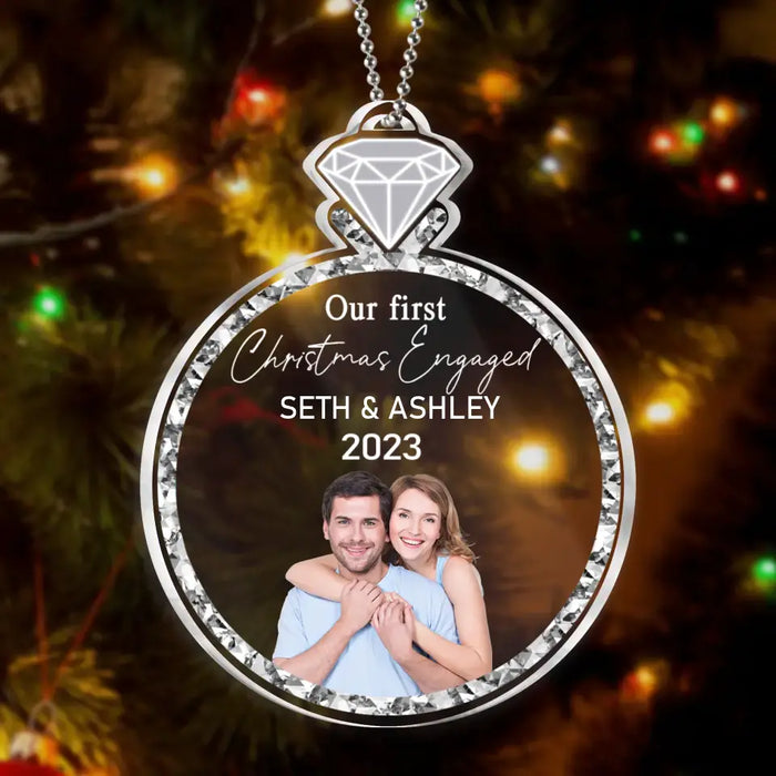 Custom Personalized Couple Acrylic Ornament - Upload Photo - Christmas 2023 Gift For Couple - Our First Christmas Engaged