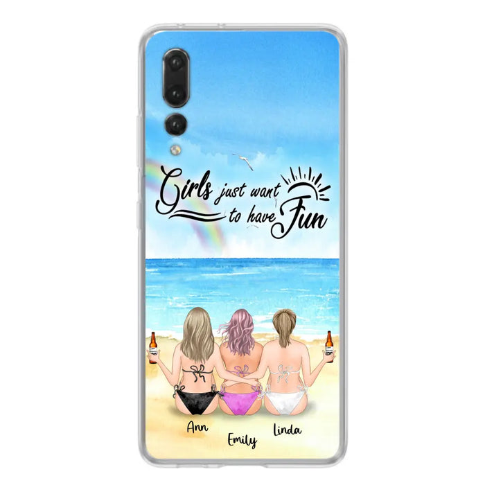 Personalized Best Friends Phone Case - Upto 3 Besties - Girls Just Want To Have Fun - Bikini Girls With Drinks