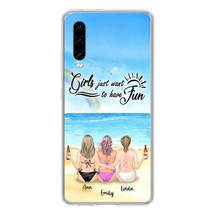 Personalized Best Friends Phone Case - Upto 3 Besties - Girls Just Want To Have Fun - Bikini Girls With Drinks