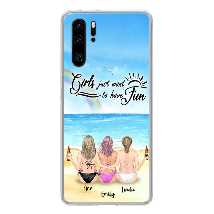 Personalized Best Friends Phone Case - Upto 3 Besties - Girls Just Want To Have Fun - Bikini Girls With Drinks