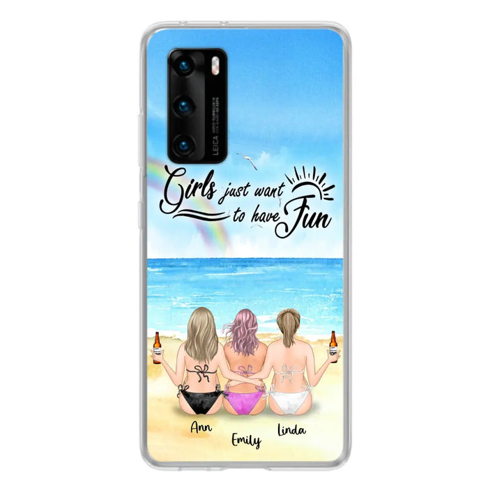 Personalized Best Friends Phone Case - Upto 3 Besties - Girls Just Want To Have Fun - Bikini Girls With Drinks