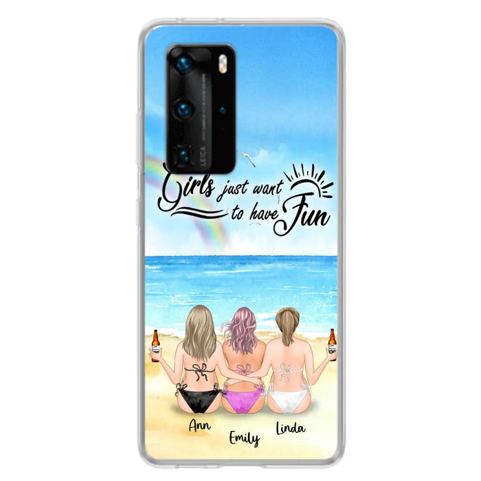 Personalized Best Friends Phone Case - Upto 3 Besties - Girls Just Want To Have Fun - Bikini Girls With Drinks