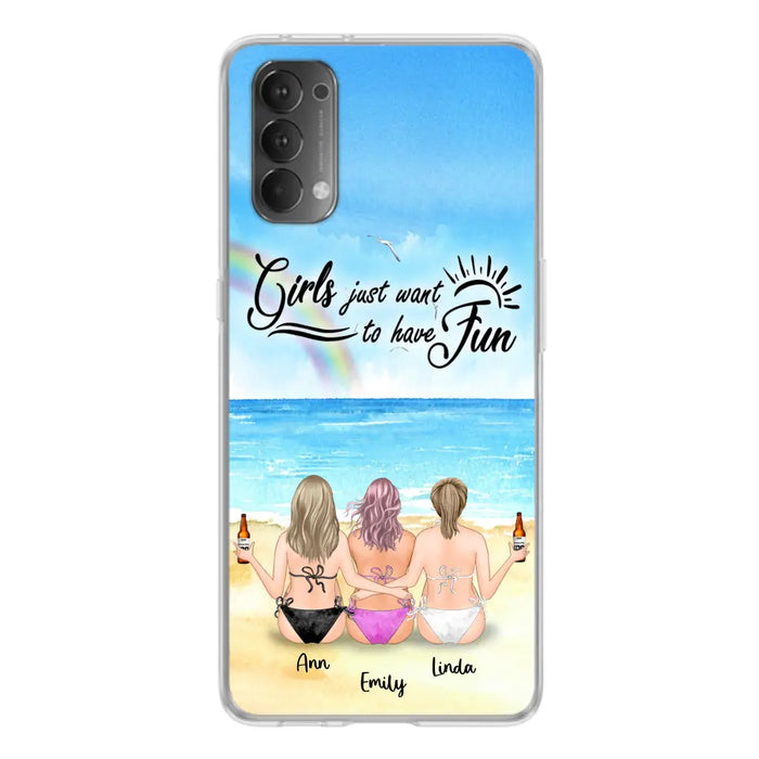 Personalized Best Friends Phone Case - Upto 3 Besties - Girls Just Want To Have Fun - Bikini Girls With Drinks