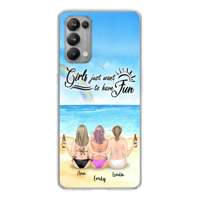 Personalized Best Friends Phone Case - Upto 3 Besties - Girls Just Want To Have Fun - Bikini Girls With Drinks