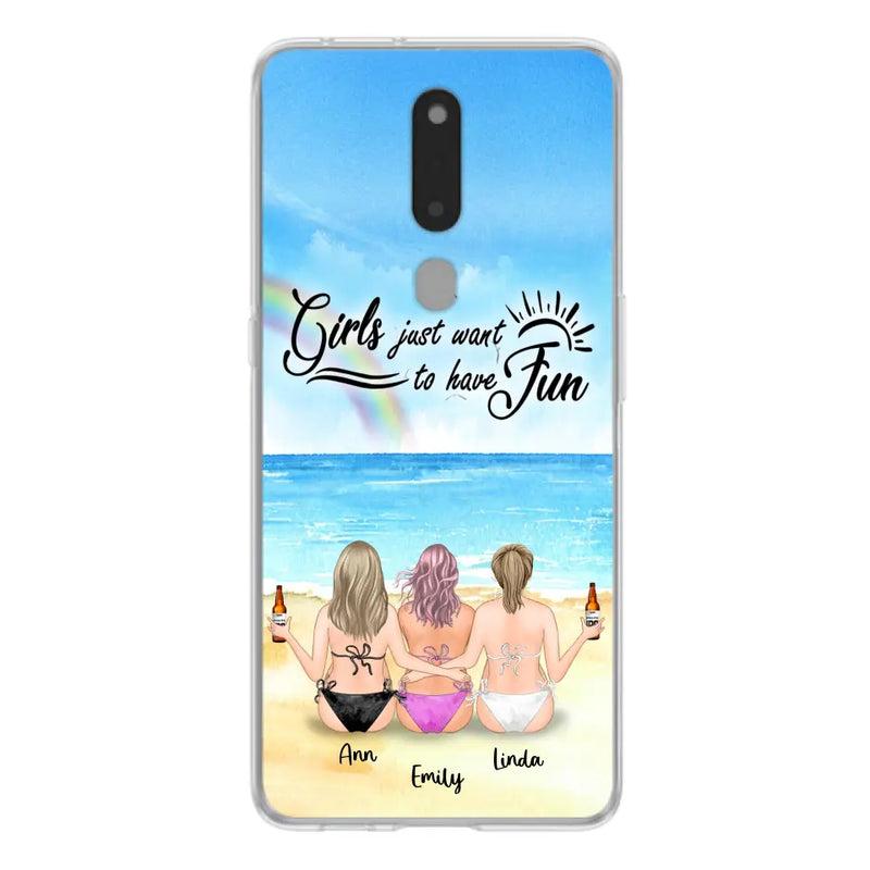 Personalized Best Friends Phone Case - Up to 3 Besties - Girls Just Want To Have Fun - Bikini Girls With Drinks