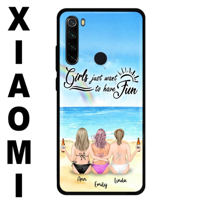 Personalized Best Friends Phone Case - Upto 3 Besties - Girls Just Want To Have Fun - Bikini Girls With Drinks