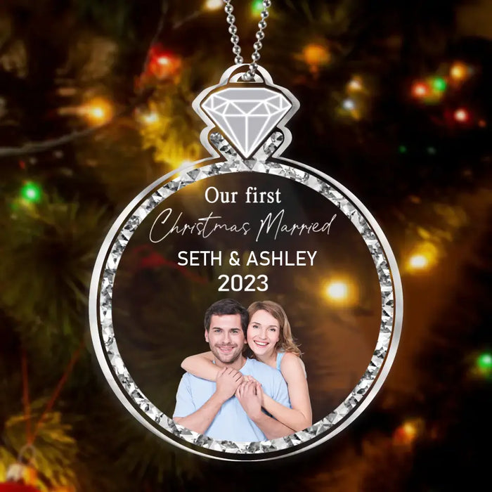 Custom Personalized Couple Acrylic Ornament - Upload Photo - Christmas 2023 Gift For Couple - Our First Christmas Married