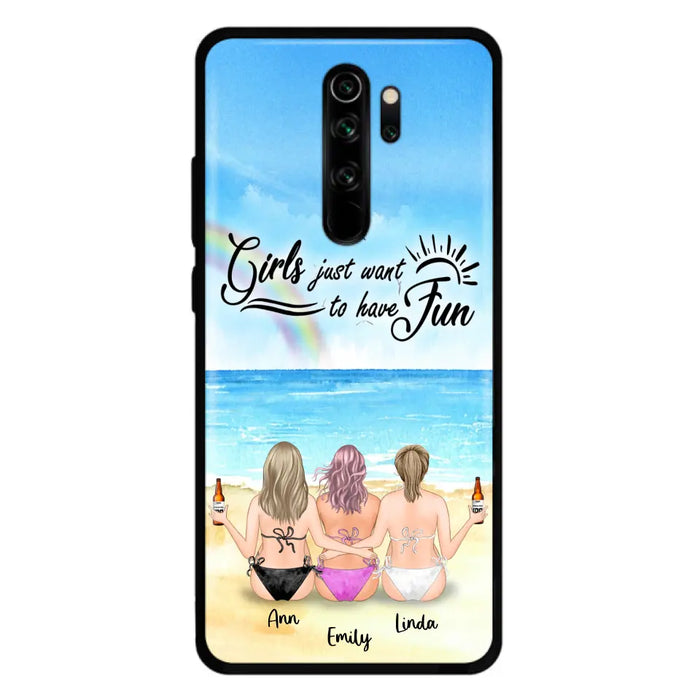 Personalized Best Friends Phone Case - Upto 3 Besties - Girls Just Want To Have Fun - Bikini Girls With Drinks