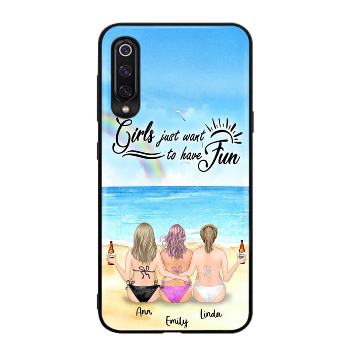 Personalized Best Friends Phone Case - Upto 3 Besties - Girls Just Want To Have Fun - Bikini Girls With Drinks