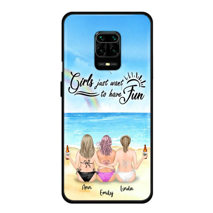 Personalized Best Friends Phone Case - Upto 3 Besties - Girls Just Want To Have Fun - Bikini Girls With Drinks