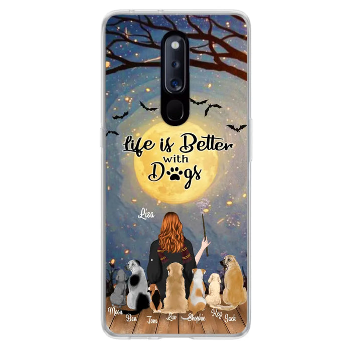 Custom Personalized Witch Phone Case - Upto 7 Dogs - Gift For Dog Lover - Life Is Better With Dogs