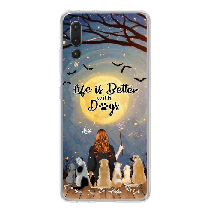 Custom Personalized Witch Phone Case - Upto 7 Dogs - Gift For Dog Lover - Life Is Better With Dogs