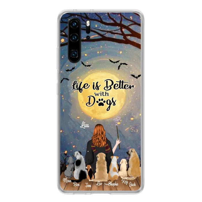 Custom Personalized Witch Phone Case - Upto 7 Dogs - Gift For Dog Lover - Life Is Better With Dogs