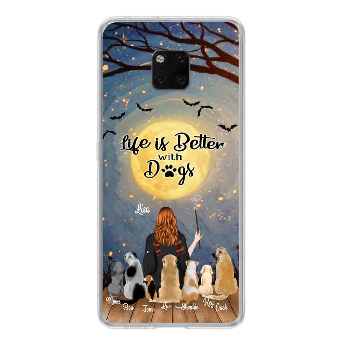 Custom Personalized Witch Phone Case - Upto 7 Dogs - Gift For Dog Lover - Life Is Better With Dogs