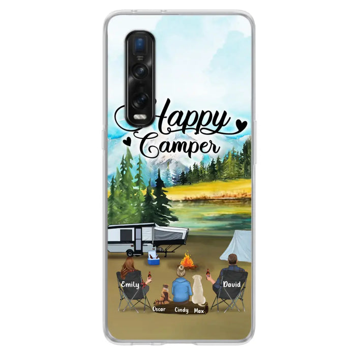 Custom Personalized Camping Phone Case - Parents With 1 Kids And 2 Pets - Best Gift For Family - Happy Camper - Case For Xiaomi, Oppo And Huawei