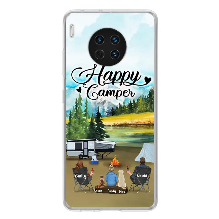 Custom Personalized Camping Phone Case - Parents With 1 Kids And 2 Pets - Best Gift For Family - Happy Camper - Case For Xiaomi, Oppo And Huawei