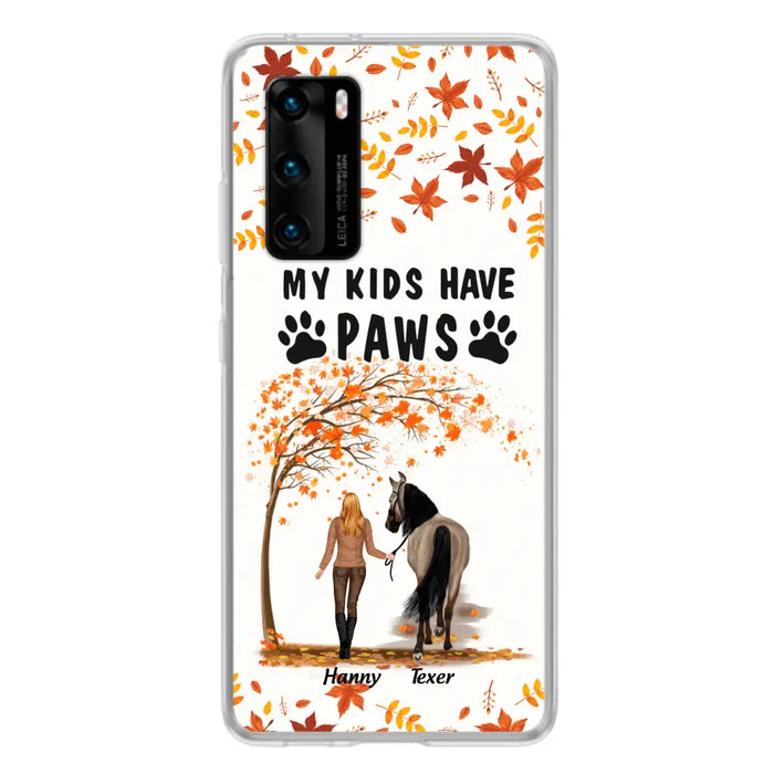 Custom Personalized Horse Mom In Autumn Phone Case - Girl With Upto 2 Horses - My Kids Have Paws - Case For Xiaomi, Oppo And Huawei