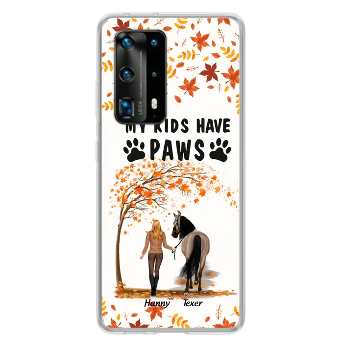 Custom Personalized Horse Mom In Autumn Phone Case - Girl With Upto 2 Horses - My Kids Have Paws - Case For Xiaomi, Oppo And Huawei