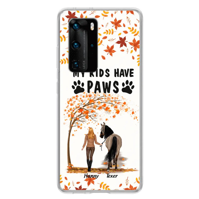 Custom Personalized Horse Mom In Autumn Phone Case - Girl With Upto 2 Horses - My Kids Have Paws - Case For Xiaomi, Oppo And Huawei