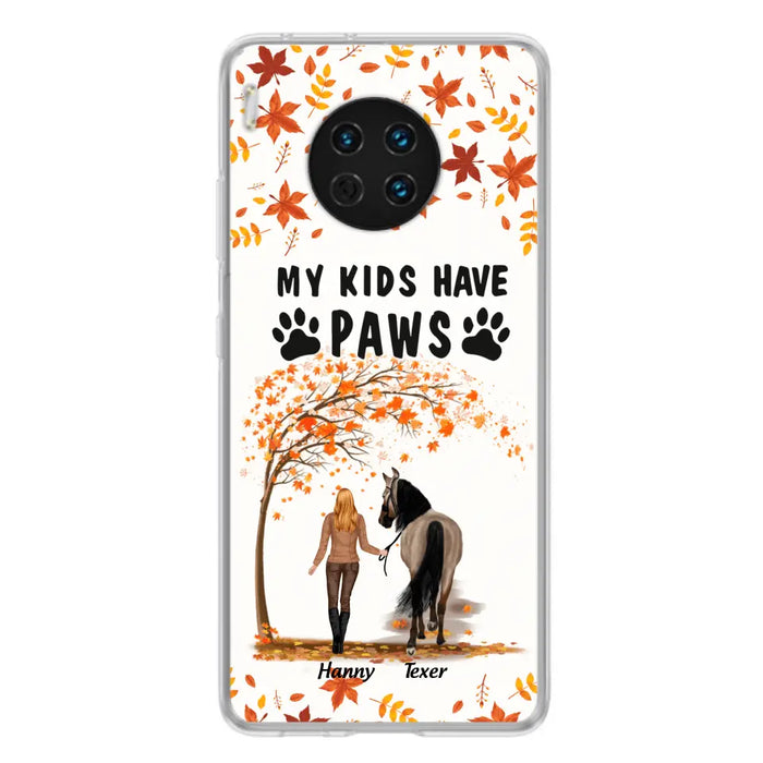 Custom Personalized Horse Mom In Autumn Phone Case - Girl With Upto 2 Horses - My Kids Have Paws - Case For Xiaomi, Oppo And Huawei