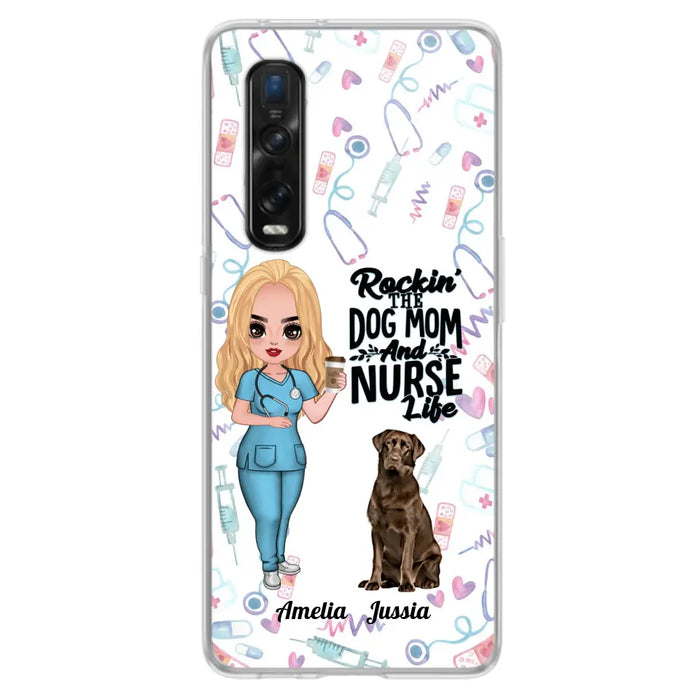 Custom Personalized Nurse Dog Mom Phone Case - Upto 5 Dogs - Gift Idea For Dog Lover - Rockin' The Dog Mom And Nurse Life - Case For Xiaomi, Oppo And Huawei