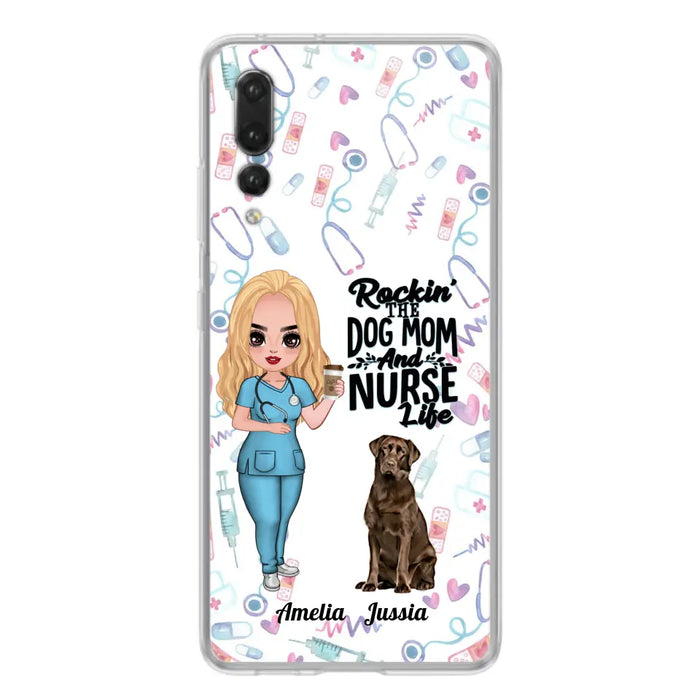 Custom Personalized Nurse Dog Mom Phone Case - Upto 5 Dogs - Gift Idea For Dog Lover - Rockin' The Dog Mom And Nurse Life - Case For Xiaomi, Oppo And Huawei