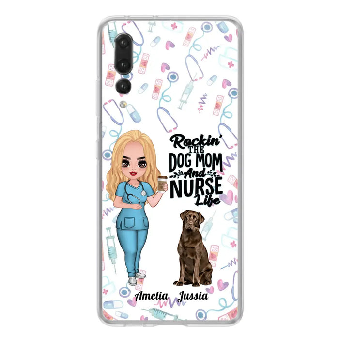 Custom Personalized Nurse Dog Mom Phone Case - Upto 5 Dogs - Gift Idea For Dog Lover - Rockin' The Dog Mom And Nurse Life - Case For Xiaomi, Oppo And Huawei