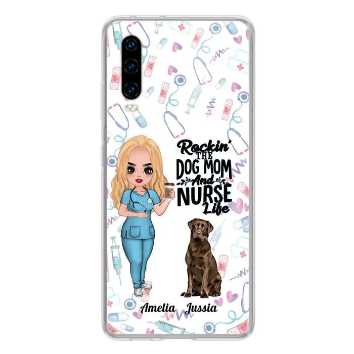 Custom Personalized Nurse Dog Mom Phone Case - Upto 5 Dogs - Gift Idea For Dog Lover - Rockin' The Dog Mom And Nurse Life - Case For Xiaomi, Oppo And Huawei