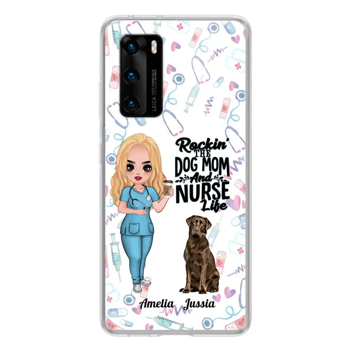 Custom Personalized Nurse Dog Mom Phone Case - Upto 5 Dogs - Gift Idea For Dog Lover - Rockin' The Dog Mom And Nurse Life - Case For Xiaomi, Oppo And Huawei