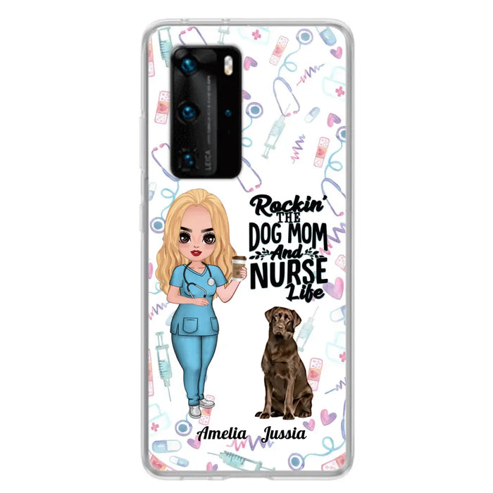 Custom Personalized Nurse Dog Mom Phone Case - Upto 5 Dogs - Gift Idea For Dog Lover - Rockin' The Dog Mom And Nurse Life - Case For Xiaomi, Oppo And Huawei