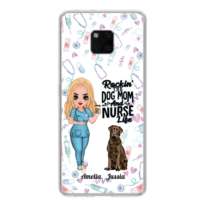 Custom Personalized Nurse Dog Mom Phone Case - Upto 5 Dogs - Gift Idea For Dog Lover - Rockin' The Dog Mom And Nurse Life - Case For Xiaomi, Oppo And Huawei