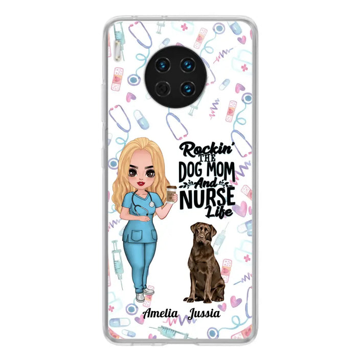 Custom Personalized Nurse Dog Mom Phone Case - Upto 5 Dogs - Gift Idea For Dog Lover - Rockin' The Dog Mom And Nurse Life - Case For Xiaomi, Oppo And Huawei