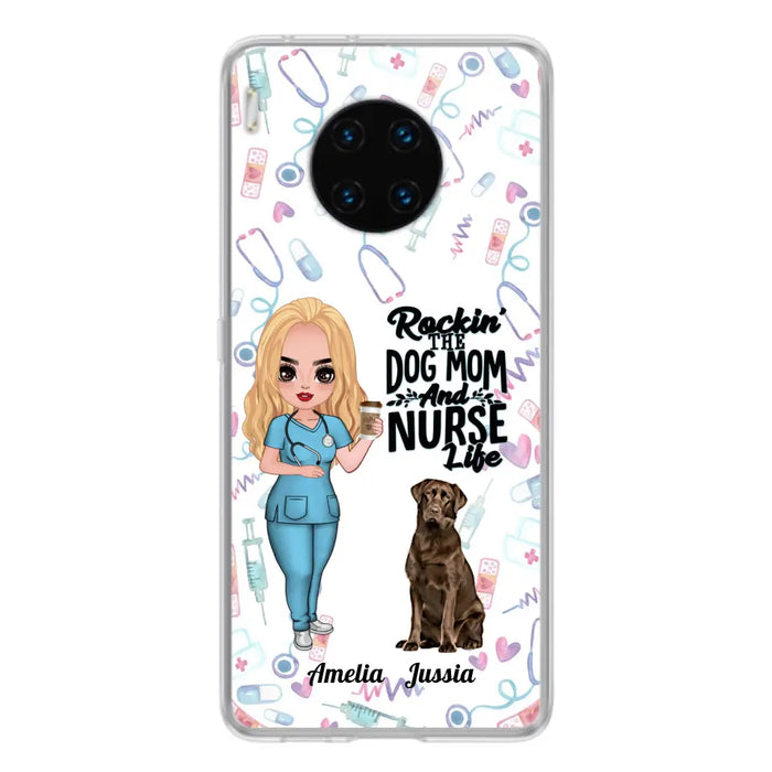 Custom Personalized Nurse Dog Mom Phone Case - Upto 5 Dogs - Gift Idea For Dog Lover - Rockin' The Dog Mom And Nurse Life - Case For Xiaomi, Oppo And Huawei