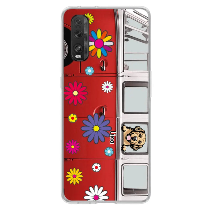 Custom Personalized Campervan Hippie And Pet Phone Case - Upto 3 Pets - Gift Idea For Dog/ Cat Lover - Case For Xiaomi, Oppo And Huawei